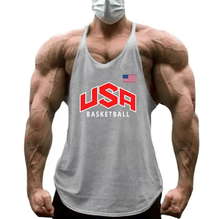 Marque vêtements hommes Sport sans manches Stringer Gym musculation Fitness entraînement Muscle chemise coton respirant Y-back débardeurs