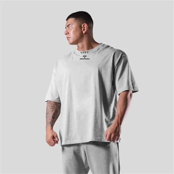 LYFT 100% coton hommes T-Shirt de gymnastique coupe ample à manches courtes Sport Fitness course entraînement chemise d'entraînement en tailles M à XXXL