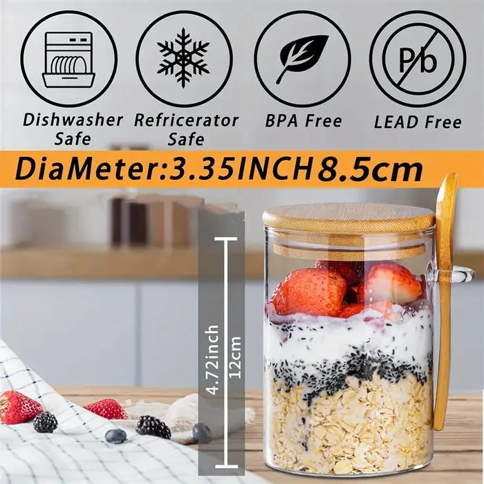 Bocaux en verre hermétiques avec couvercle et cuillère pour Overnight Oats