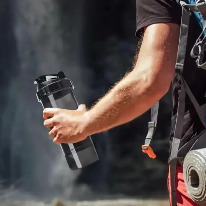 Bouteille Shaker à 3 Couches en Plastique pour Exercice de Musculation