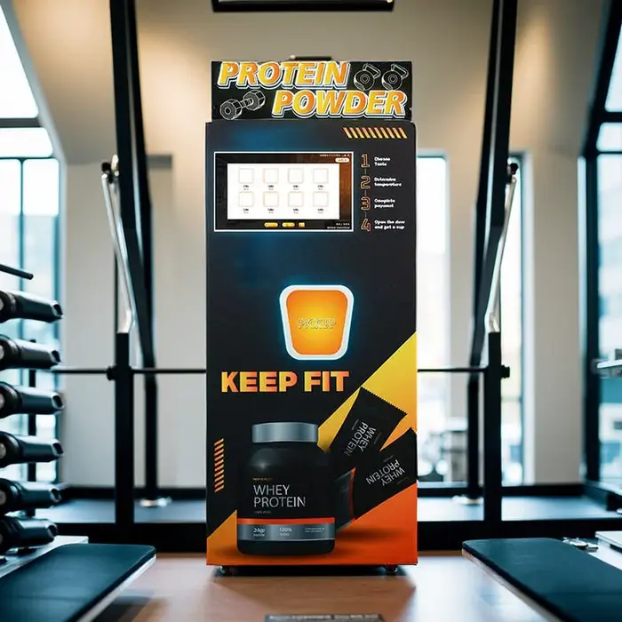 Distributeur automatique de protéines de luxe personnalisé, avec shaker intégré pour la préparation de shakes protéinés