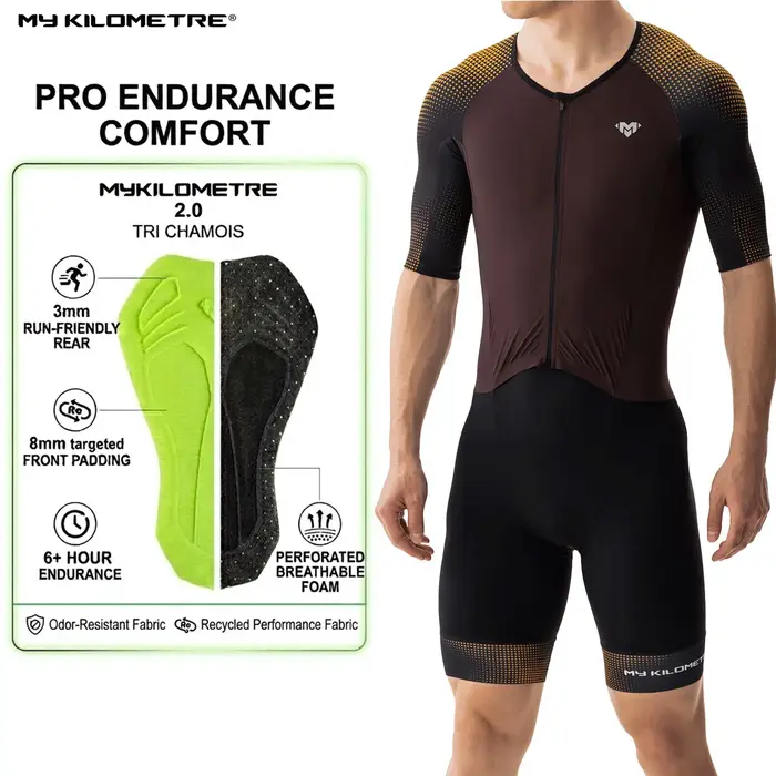 Combinaison de triathlon homme séchage rapide légère à manches courtes noire et violette une pièce pour cyclisme course natation TriSuit MY KILOMETRE