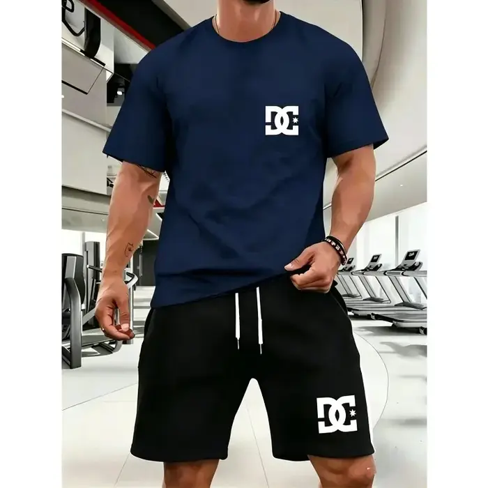 Nouvel ensemble de vêtements de sport d'été pour hommes, t-shirt à manches courtes et short, ensemble deux pièces, respirant et à séchage rapide, vêtements décontractés.