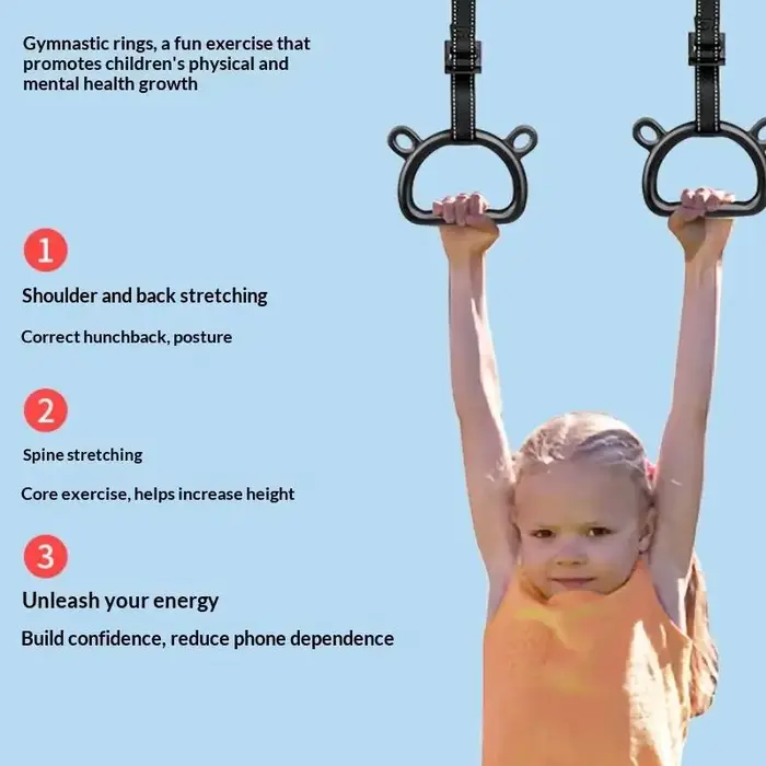 Anneaux de gymnastique réglables pour enfants avec barre horizontale