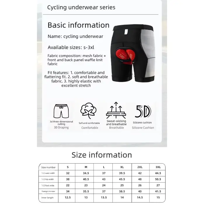 Sous-vêtements de cyclisme pour hommes