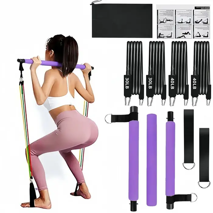 11 pièces Kit d'exercice corporel de barre de Yoga Pilates Portable Kit