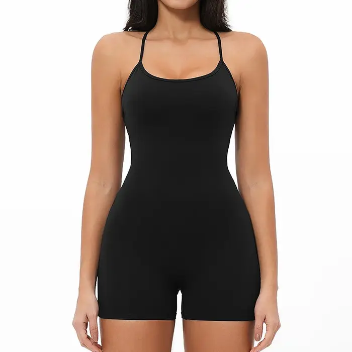 Combinaison de sport moulante pour femme, dos croisé, une pièce, pour la gym, le yoga, le fitness et