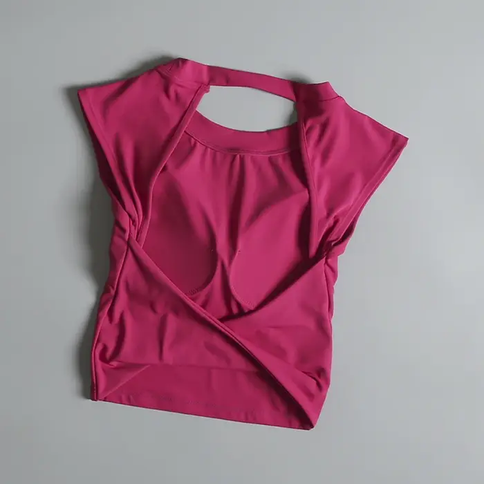 T-shirt de sport pour femmes en été, court, Sexy, dos nu, costume de Yoga intégré, gilet de course, 