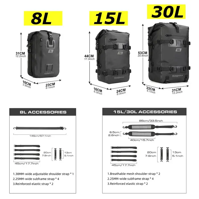 Bal inowalk-Sac de Voyage Latéral Étanche pour Moto, Sacoche de Selle de Moteur, 30l