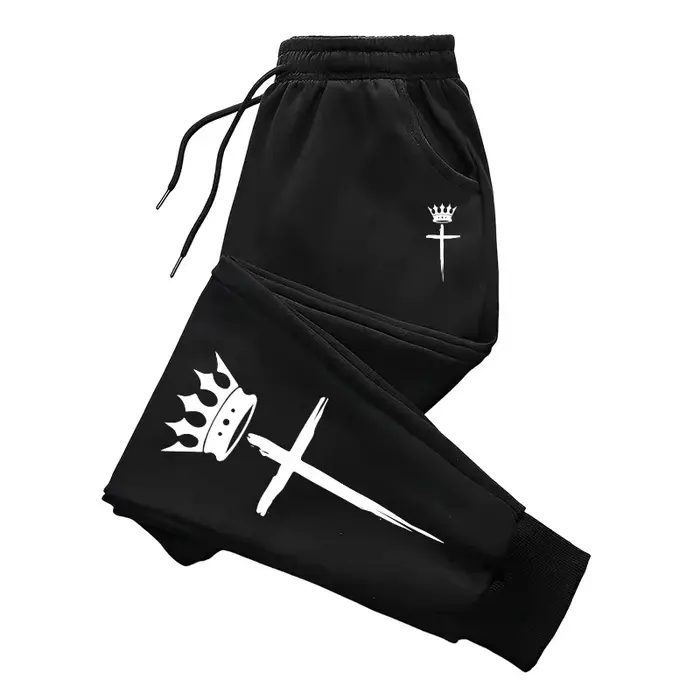 Pantalons de sport pour hommes décontracté offres spéciales pantalons de survêtement 2025 en plein air Jogging mode croix couronne imprimer quotidien polyvalent vêtements pour hommes