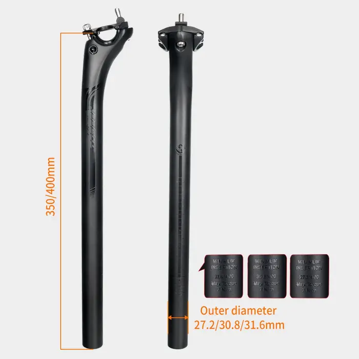TOSEEK tige de selle en carbone 27.2 31.6mm longueur 400mm noir mat vtt tige de selle de vélo de rou