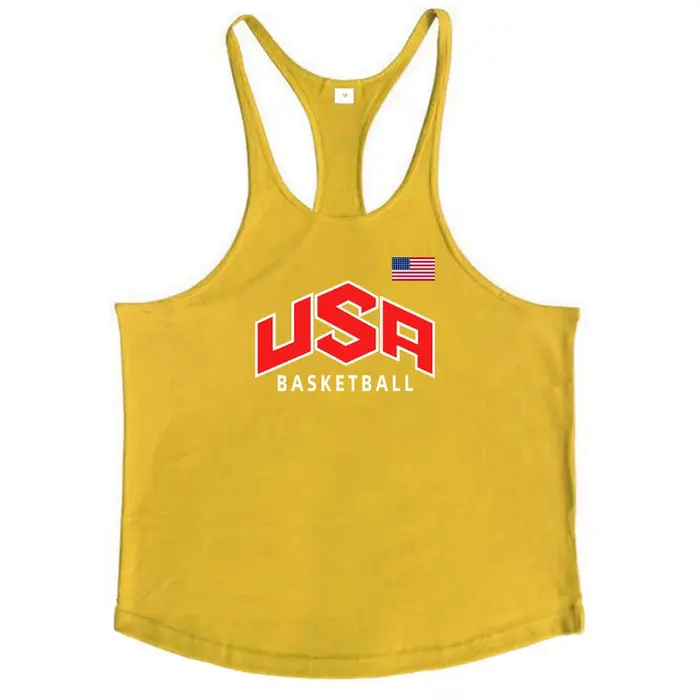 Marque vêtements hommes Sport sans manches Stringer Gym musculation Fitness entraînement Muscle chemise coton respirant Y-back débardeurs
