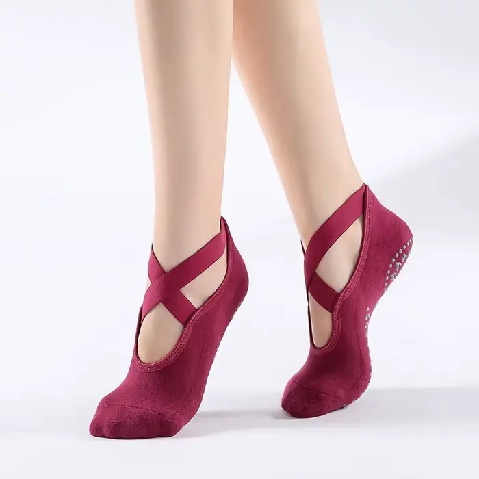 Chaussettes de Yoga antidérapantes avec pansement en coton, dos nu, Pilates, pour femmes, Fitness, B