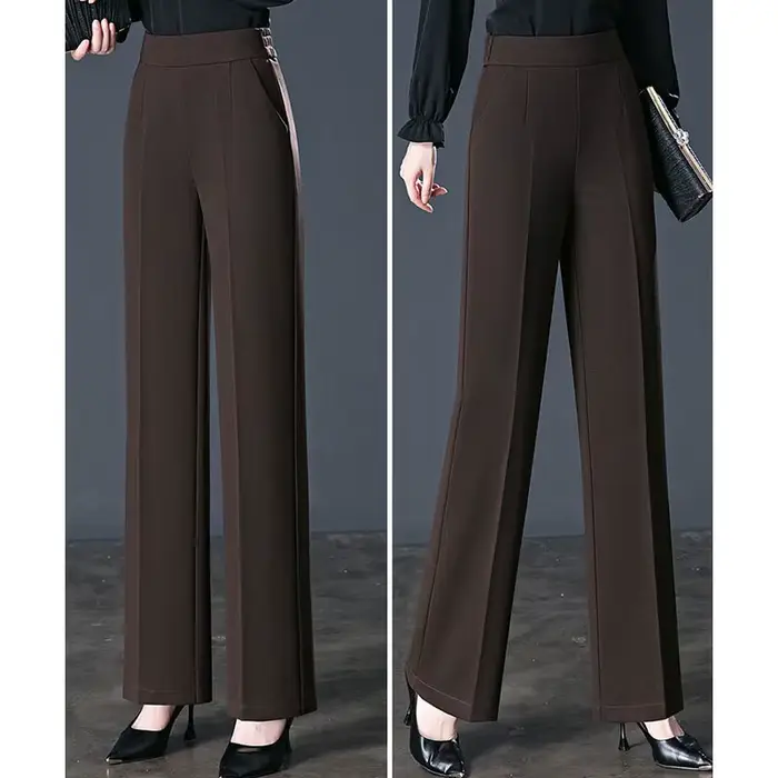Pantalon élastique taille haute décontractée, couleur unie, vêtements pour femmes, poches simples assorties avec tout, droit, printemps-automne