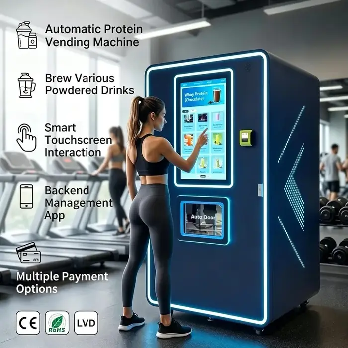 Distributeur intelligent de boissons protéinées personnalisées avec écran tactile et paiement sans argent liquide