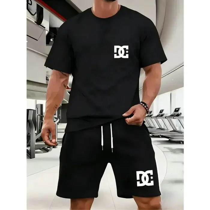Nouvel ensemble de vêtements de sport d'été pour hommes, t-shirt à manches courtes et short, ensemble deux pièces, respirant et à séchage rapide, vêtements décontractés.