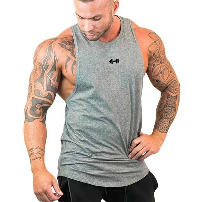 Gym Bodybuilding Fitness Muscle Vêtements D'été Coton Respirant Lâche Débardeurs Hommes Sport Décontracté Sans Manches Entraînement T-Shirts