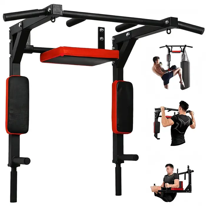 Barre de traction murale multifonctionnelle avec œillets, station de dips, capacité 200 kg, pour accessoires de gym