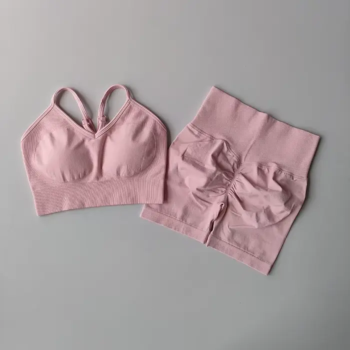 Ensembles d'entraînement pour femmes, soutien-gorge de sport dos en V avec short taille haute, tenue