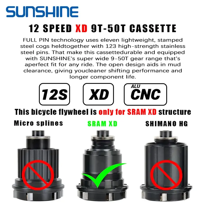 Stalshine-Pignon VTT ultraléger pour S233, cassette XD, K7, 12 vitesses, 50T, 12V