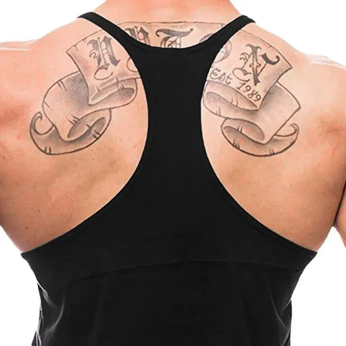 Marque vêtements hommes Sport sans manches Stringer Gym musculation Fitness entraînement Muscle chemise coton respirant Y-back débardeurs