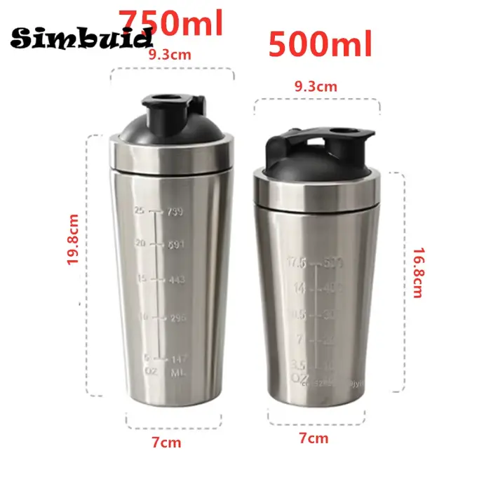 Bouteille Shaker de poudre de protéines en acier inoxydable de 500/750ML