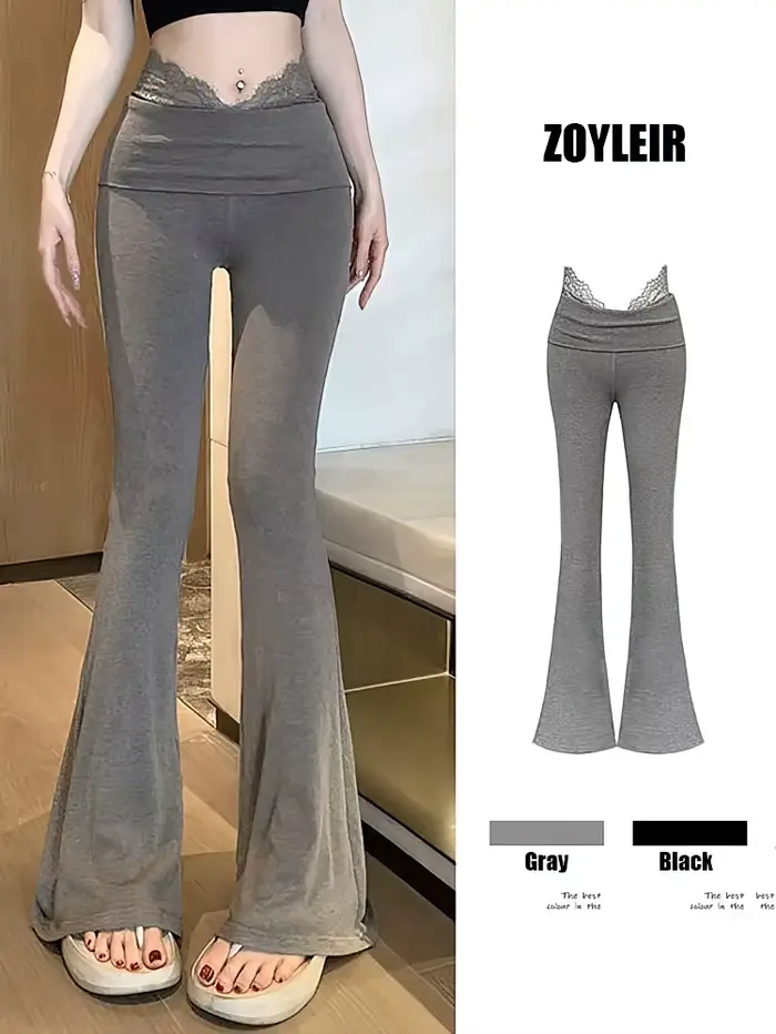 Dentelle Sport jambe large taille haute pantalon femmes serré Yoga pantalon évasé Baggy décontracté 