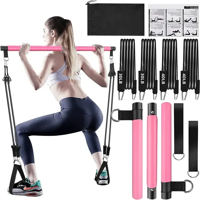 11 pièces Kit d'exercice corporel de barre de Yoga Pilates Portable Kit de barre de résistance de Pi