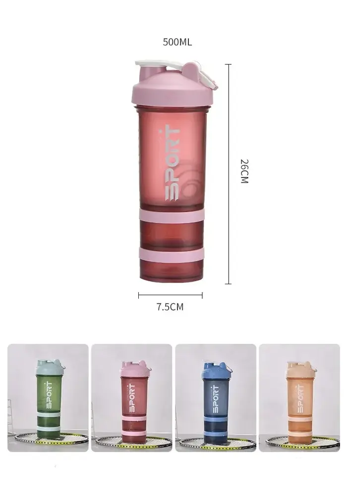 Bouteille Shaker de poudre de protéines d'eau de sport à 3 couches de 500ML