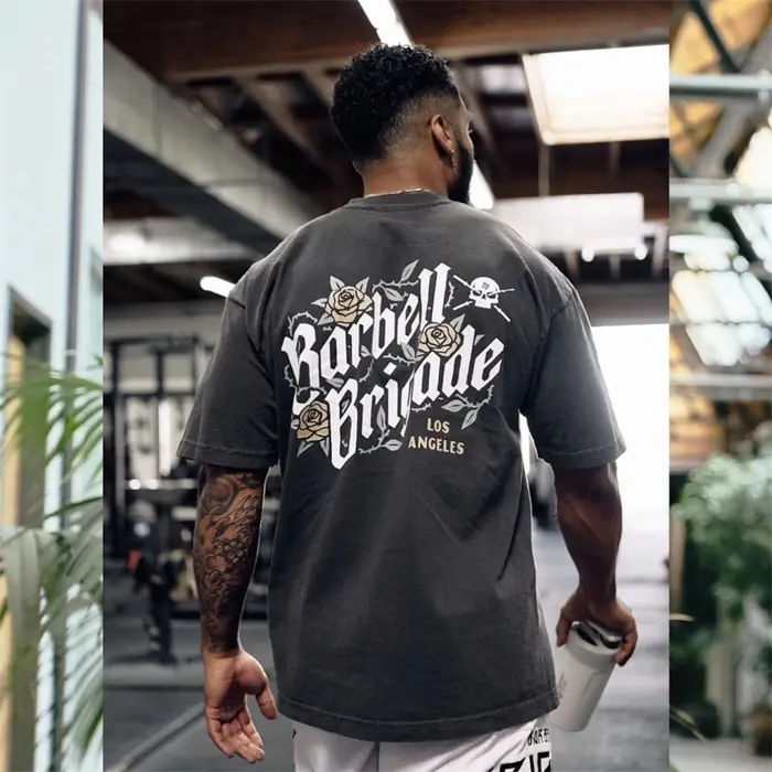 BARBELL BRIGADE GYM T-shirts de fitness en coton pour hommes, vêtements à manches courtes, tee-shirt