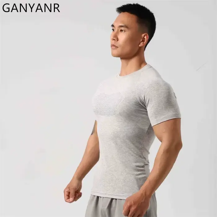 GANYANR hommes course T-shirt vêtements de sport à manches courtes