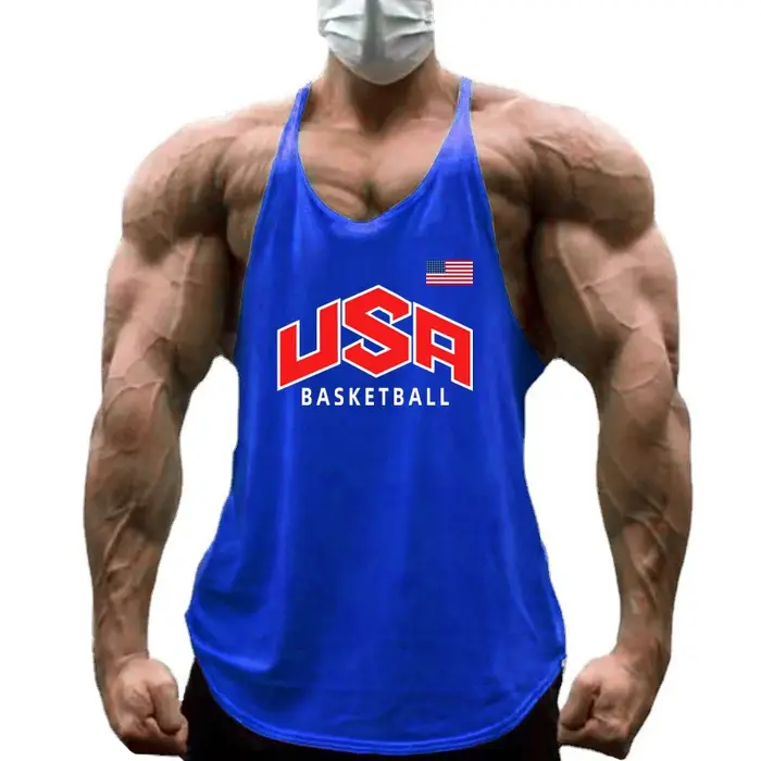 Marque vêtements hommes Sport sans manches Stringer Gym musculation Fitness entraînement Muscle chemise coton respirant Y-back débardeurs