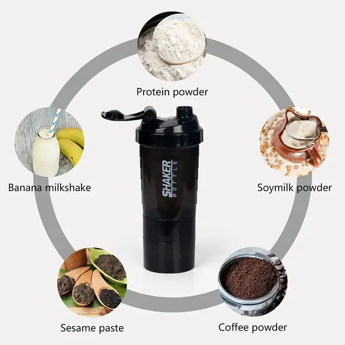 3 couches Shaker bouteille de protéines poudre Shake Cup