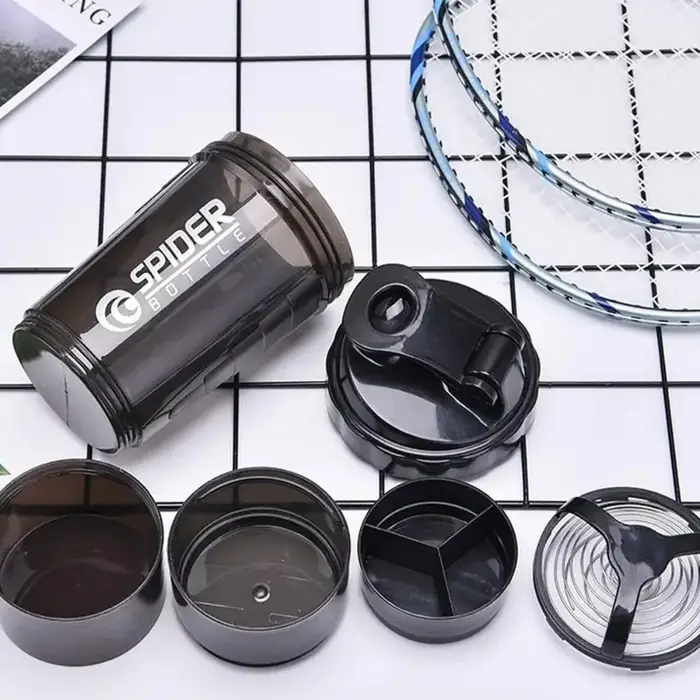Bouteille Shaker à 3 Couches en Plastique pour Exercice de Musculation