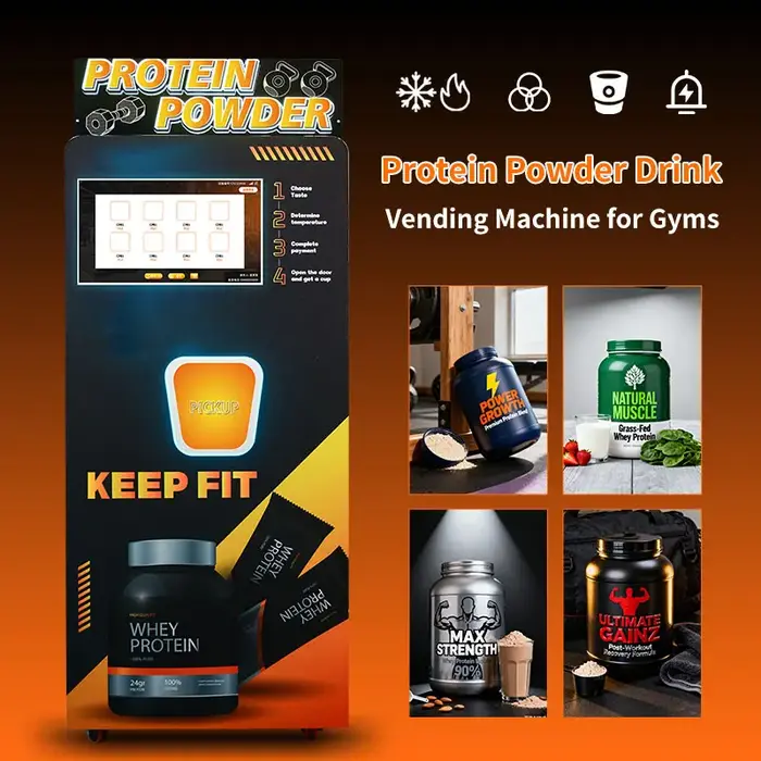 Distributeur automatique de protéines de luxe personnalisé, avec shaker intégré pour la préparation de shakes protéinés