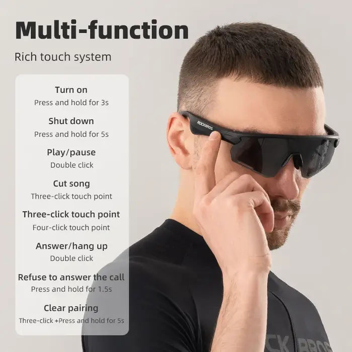 ROCKBROS Bluetooth lunettes polarisées cyclisme lunettes UV400 protéger appel téléphonique MP3 120 m