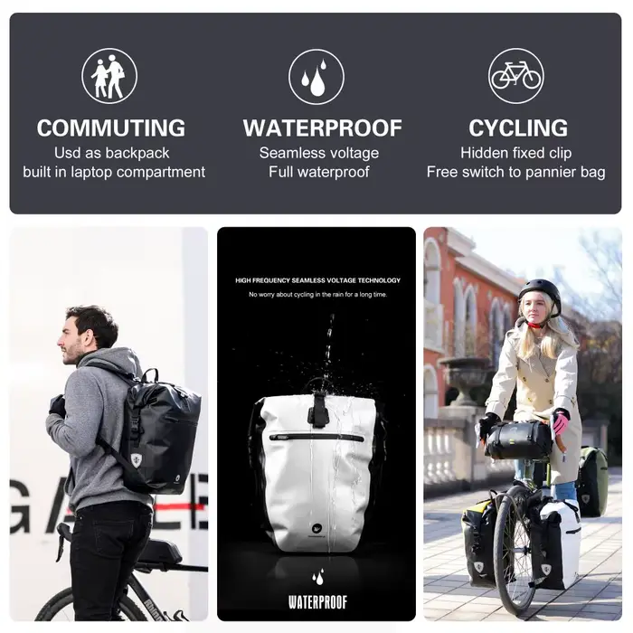 Rhinowalk – sac de vélo 100% étanche, grande capacité de 27l, multifonctionnel, porte-bagages arrièr