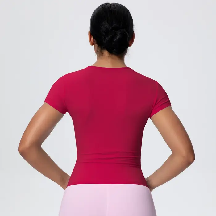 Femme couleur unie haut d'entraînement T-Shirt séchage rapide respirant à manches courtes sport de gymnastique course