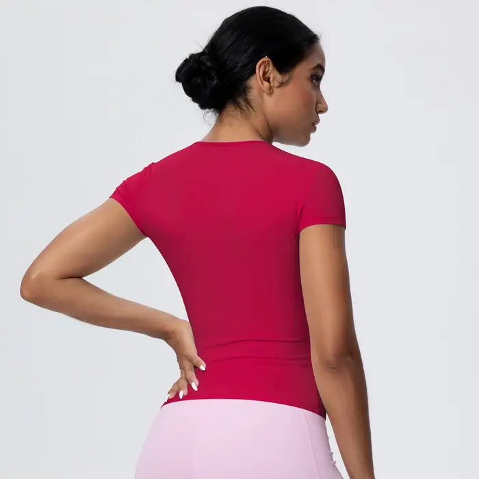 Femme couleur unie haut d'entraînement T-Shirt séchage rapide respirant à manches courtes sport de gymnastique course