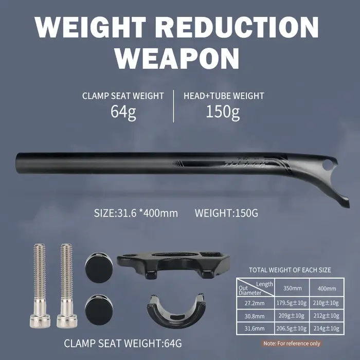 TOSEEK tige de selle en carbone 27.2 31.6mm longueur 400mm noir mat vtt tige de selle de vélo de rou