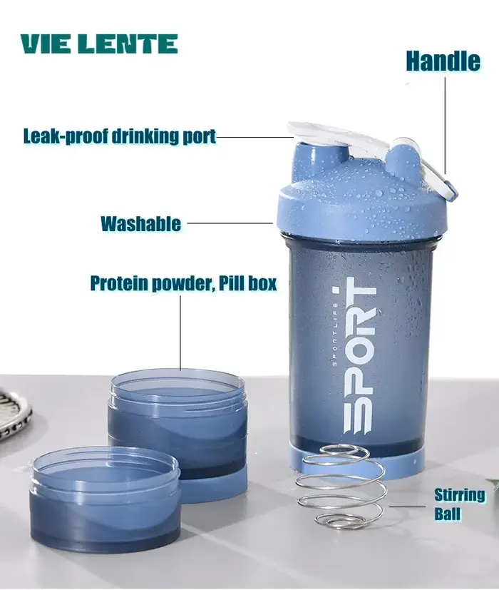 Bouteille Shaker de poudre de protéines d'eau de sport à 3 couches de 500ML