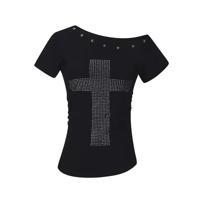 T-shirts graphiques Yedinas Cross, coupe slim, noirs, manches courtes, vêtements des années 2000, st