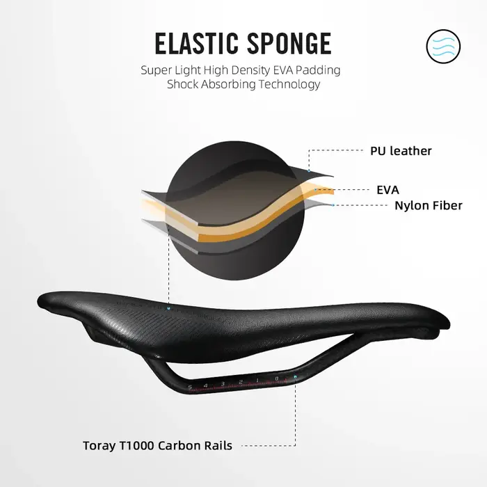 RYET-Selle de vélo de route ultralégère en cuir de carbone, coussin de siège souple en PU, siège de 