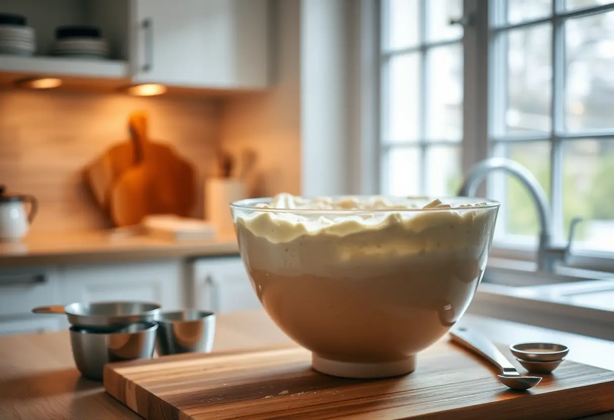 Broyeur de pancakes à la protéine dans une cuisine, texte alternatif en français