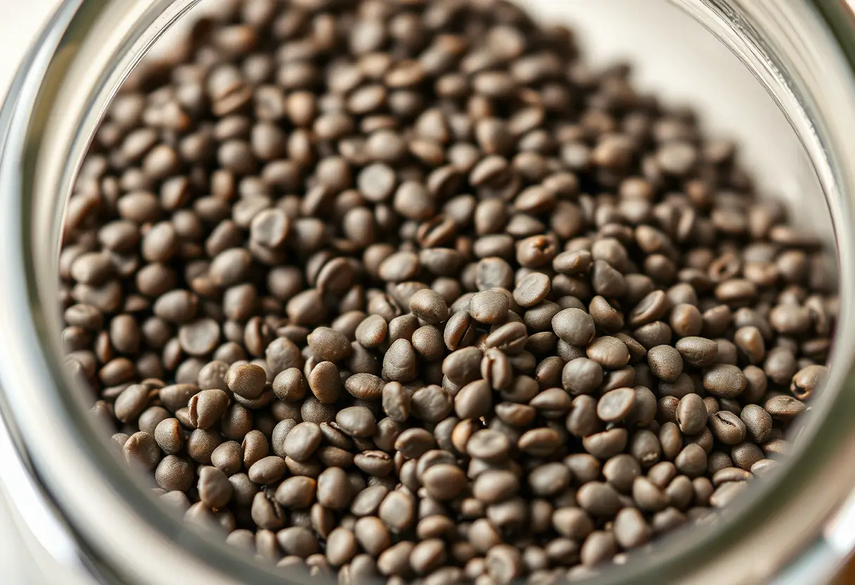 Graines de chia sombres dans un bocal de verre
